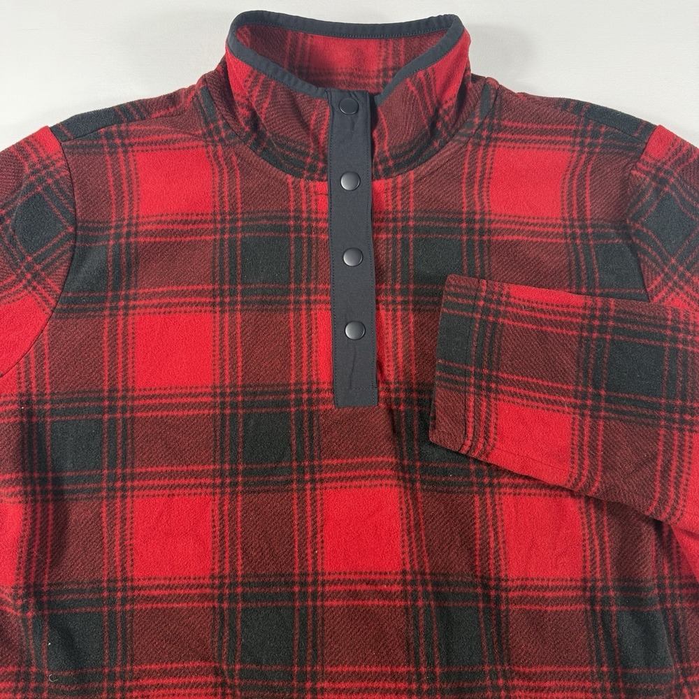 Duluth Trading Pullover Fleece Womens Size Medium Plaid Snap Buttons Red